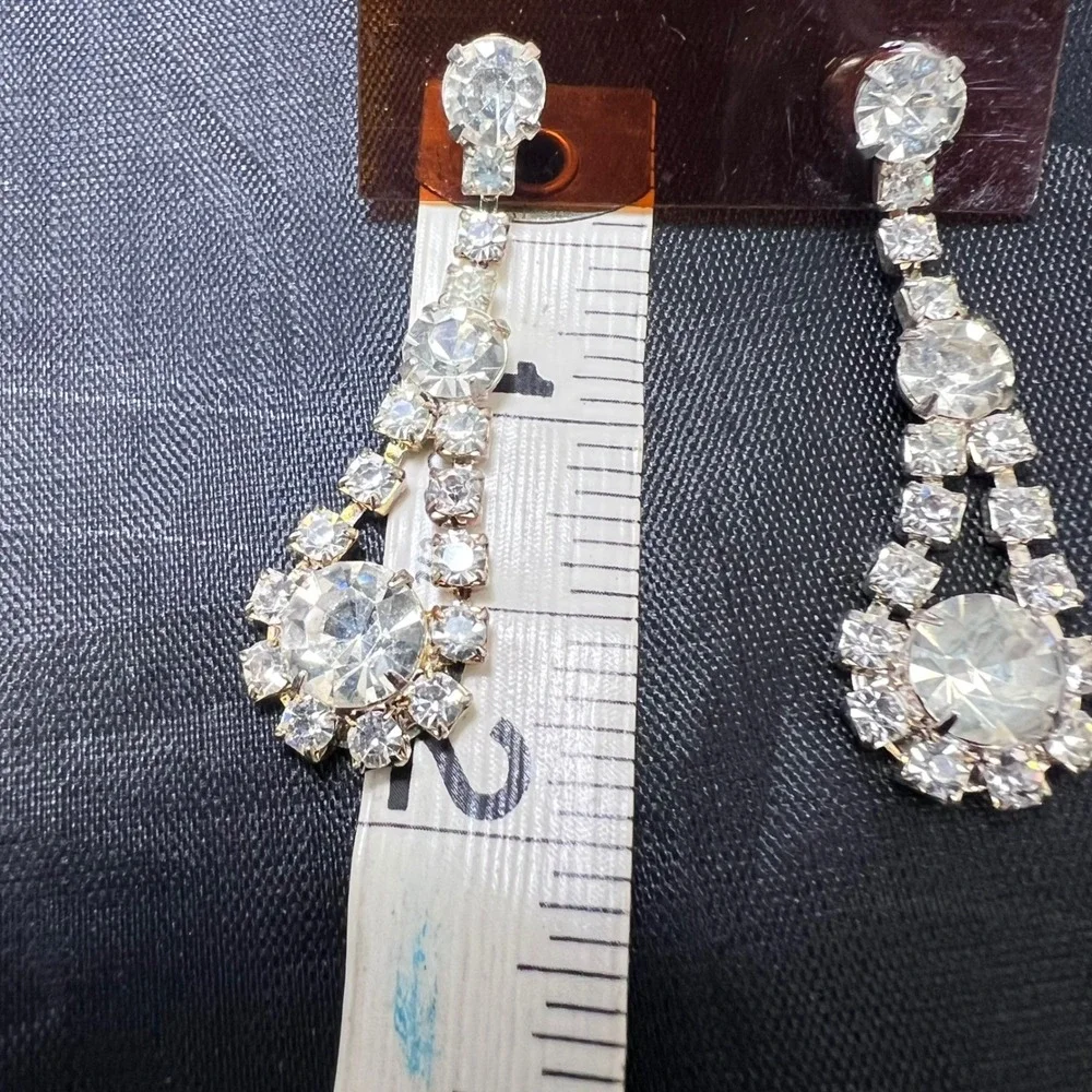 Vtg Rhinestone Dangle Earrings 14KT GF Posts 1.75